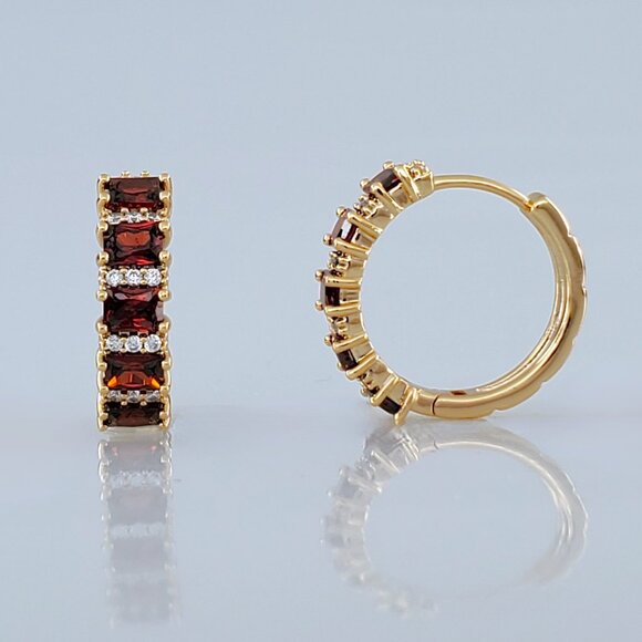 14K Gold 2ct Red Ruby Gemstone 1ct Diamond Small Hoop Earrings 14 Karat Jewelry - Picture 8 of 8